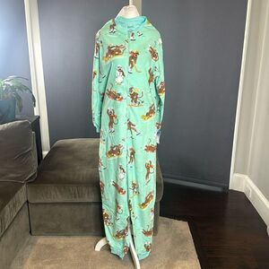 Nick & Nora Adult Teen Unisex Fleece One Piece Sock Monkeys Pajama Size XXL NEW